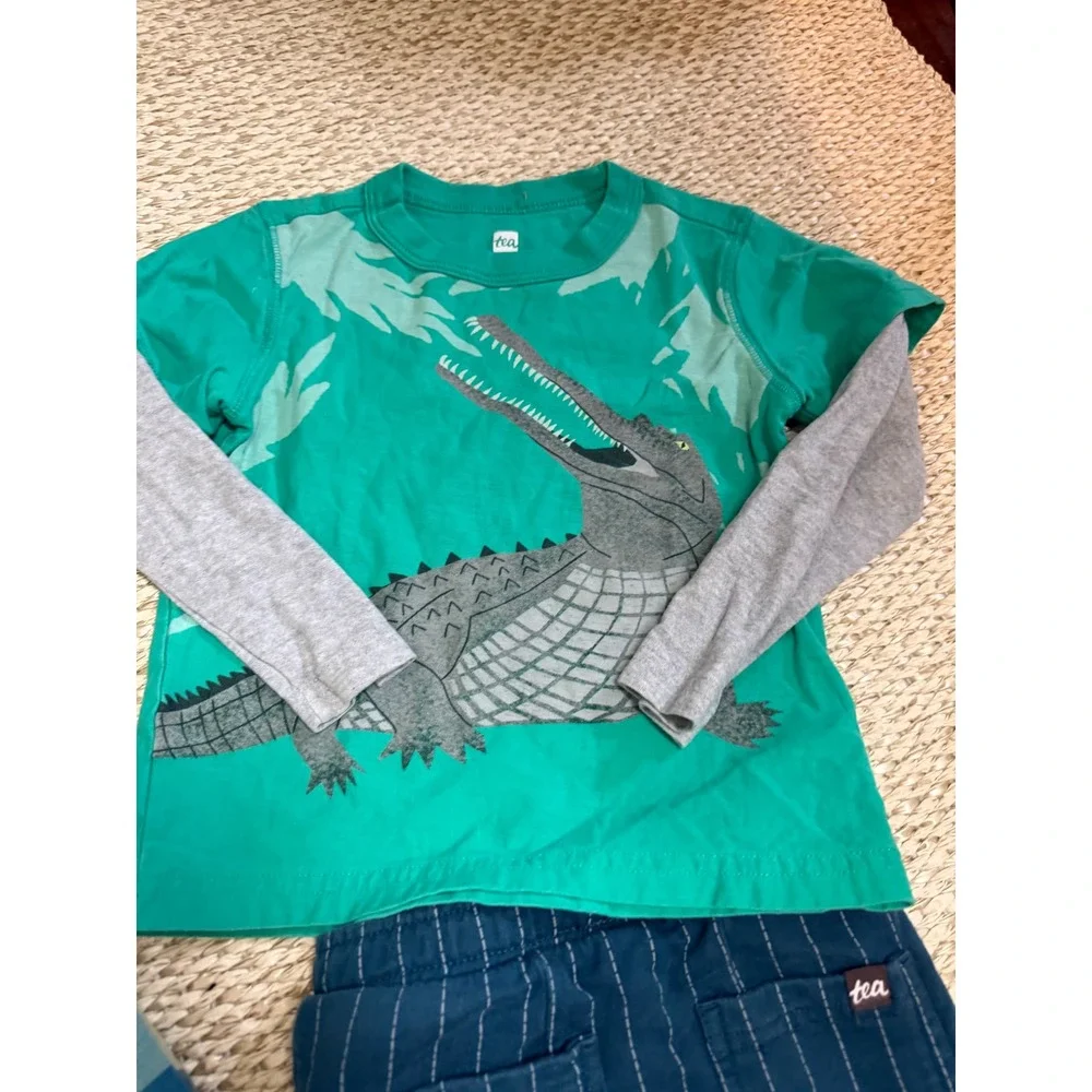 Tea Collection Boys 7 Piece Lot Size 3T Dinosaur Crocodile Plaid Joggers Shirts